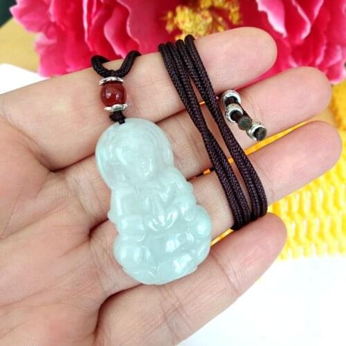 Nature Burma jade Guan Yin Pendant jadite Necklace Hanging Avalokitesvara Amulet Bless