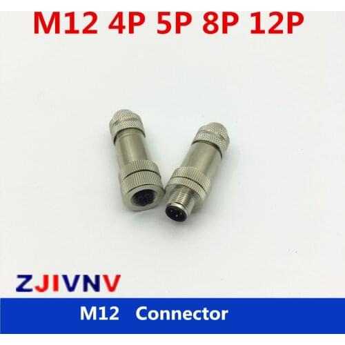M12 Sensor Waterproof connector Metal Signal shielding Male Female screw threaded 4 5 8 12 Pin metal sheel straight plug