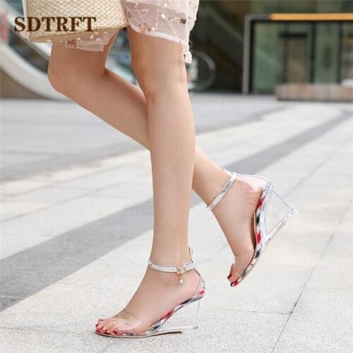 SDTFET Brand shoes moman Transparent PVC Sandals zapatos mujer crystal wedges 8cm High-Heeled Pole Dance Pumps sandalias mujer