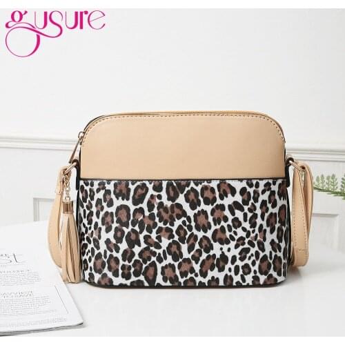 Gusure Leopard Printed Crossbody Bag Shell Pu Leather Purse Shoulder Messenger Bag Small Retro Snake pattern Tassel Handbags