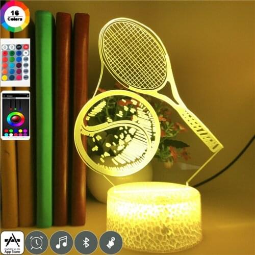 Tennis Racket Night Light 3d Led Table Lamp Souvenirs for Athletes Fans Gift Room Decor Nightlight Bluetooth Speaker Control