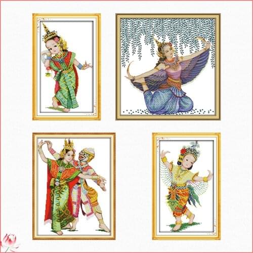 Thailand Dance Series Cross Stitch Kit 14ct 11ct Printed Fabric Embroidery Kit DIY Handmade Needlework Home Decoration Craft