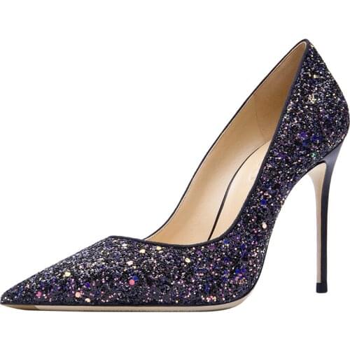Women Evening Dress Heels with Sequince Ladies Bling Shallow Sexy Pumps Party Women Spring Autumn Shoes with Sequins Pointed Toe
