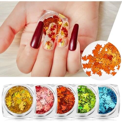 Ultra-thin Maple Leaf Nail Sequins Paillette Irregular Flakes Gold Silver Pigment Nail Art Decoration Mirror Glitter Foil Paper