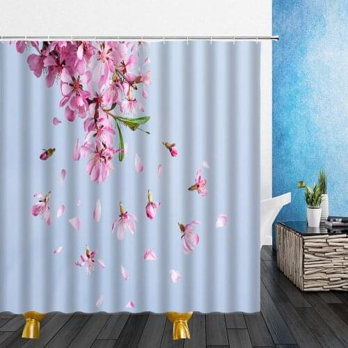 Spring Landscape Shower Curtain Japan Cherry Blossoms 3D Print Waterproof Polyester Cloth Bathroom Shower Curtains Bath Screen
