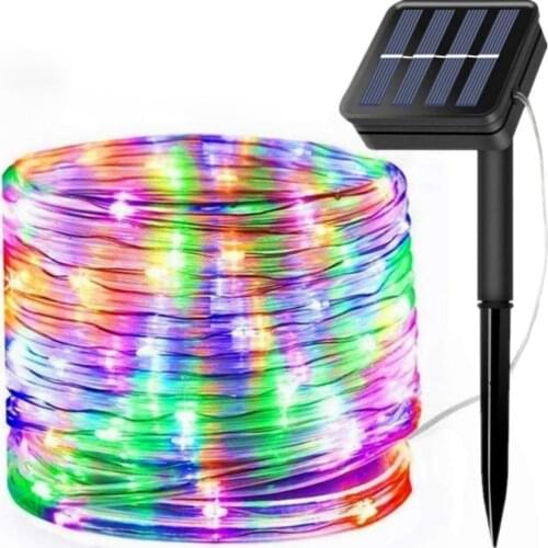 50/100/200 LEDs Solar Rope String Lights Waterproof Copper Wire Outdoor Tube Fairy String Lights for Christmas Garden Yard Path