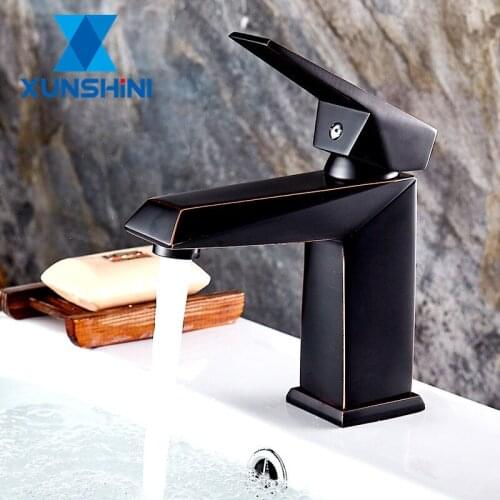 XUNSHINI Brass Basin Faucets Chorme Black Brush Basin Mixer Sink Faucet Bathroom Water Mixer Deck Mount Torneira