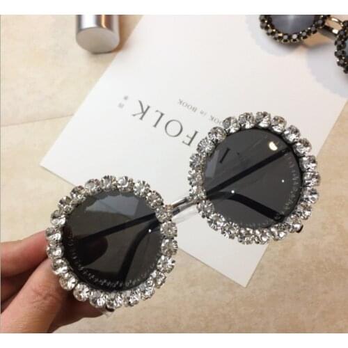 ZAOLIHU Luxury Diamond Women Sunglasses Round Shape Metal Female Sun Glasses UV400 Pink Crystal Eyewear Vintage Gafas de sol