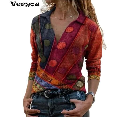 New Spring Casual Long Sleeve Loose Women Shirt Sexy Turn-down Neck Office Lady Shirts Women Retro Leaves Print Pullover Tops