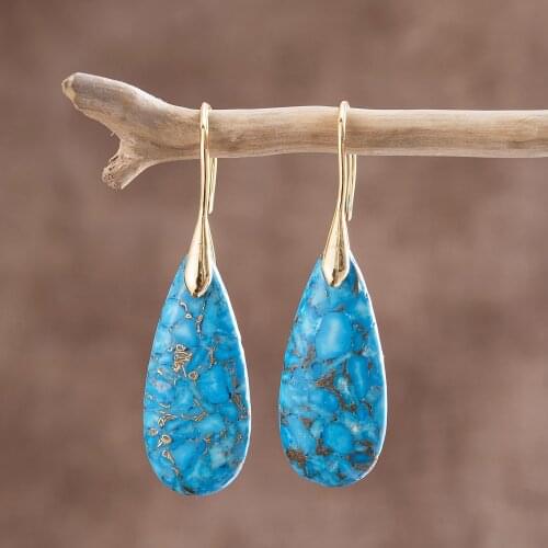 Golden Line Natural Stones Women Hook Earrings