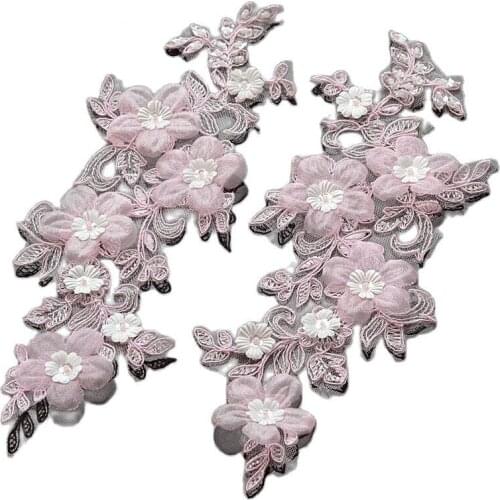 1pcs Sewing Accessories Embroidery Lace Fabric Patch 3D Flower Applique Lace Patches Clothing Wedding Pink Panther Clothes F13
