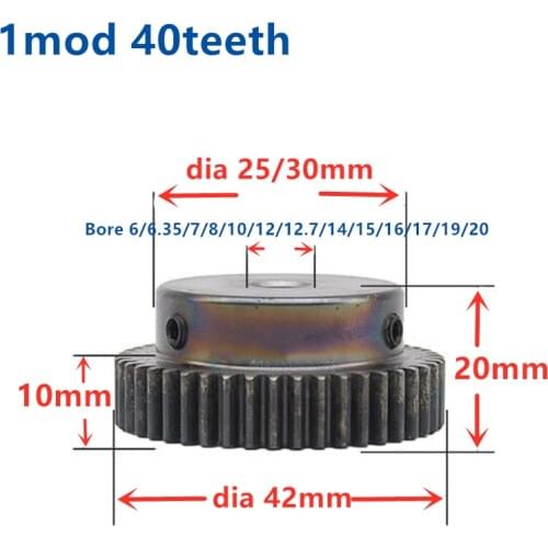 1pc Spur Gear pinion 40T 40Teeth Mod 1 M=1 Width 10mm Bore 6-20mm Right Teeth 45# steel major gear cnc gear transmission RC