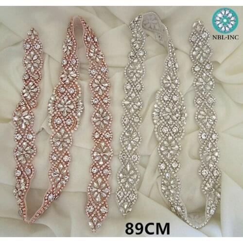 10pcs)Bridal handmade beaded sewing silver crystal rhinestone appliques IRON ON for wedding dresses sash belt WDD0740