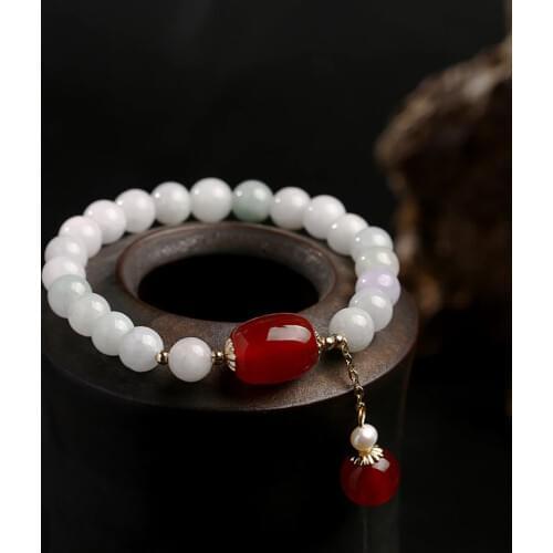 100% Natural Jade Beads Bracelet Bangle For Women Jewelry Gemstone Agate Pearl 14k Tassel Pendant Bracelet Handmade Strand Gift
