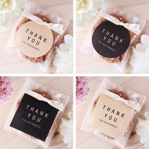 12 Pcs THANK YOU Square Sticker Gift Stickers For Wedding Baby Shower Biscuits Cake Gift Bags Black Packaging Sealing Sticker