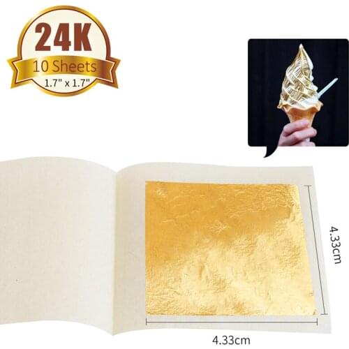 24K Gold Foil Edible Gold Leaf Sheets for Cake Decoration Facial Skin Care Arts Crafts Paper Home 10PCS 99..99% Real Gold