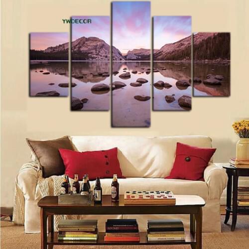 5Panel Print Mountain Sunset Clouds Stone Seascape on Canvas Modern Modular Wall Painting Pictures for Living Room Cuadros Decor