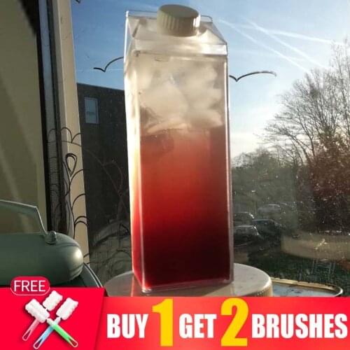 500ml 1000ml Milk Carton Water Bottle BPA Free Plastic Portable Clear For Juice With Brush Personalized Tumbler My Water Bottles