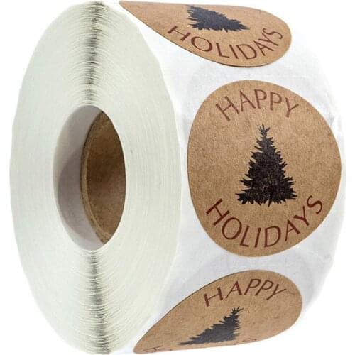 500Pcs/Roll Happy Holidays sticker christmas decoration with Tree holiday gift label For Decoration Jewelry Gift Box Labels Tag