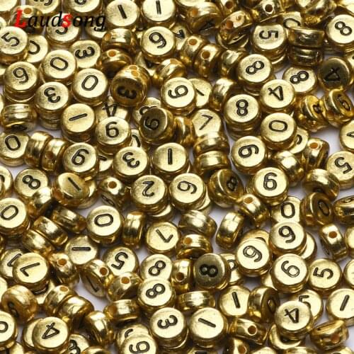 7*4mm Mixed Gold Letter Acrylic Beads Round Flat Digital Spacer Beads For Jewelry Making Diy Bracelet Necklace Supplies