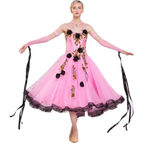 B-16154 Custom Pink Ballroom Dance Dress Standard Skirt Competition Dress Costumes Performing Dress Smooth Dress Adult