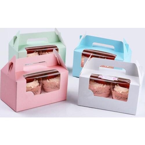 Free Shipping 30PCS/LOT Two Cupcake Box Cake Packing Accessory Pure Color With PVC Window White/ Pink/ Blue