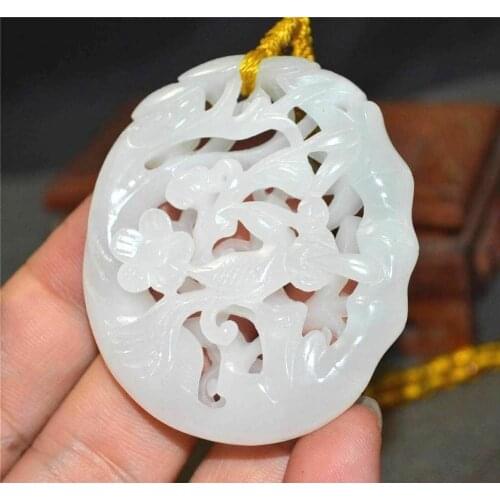 Big Treasure Certificated Royal Hetian White Jade Bird Flower Hollowed-out Work Carving FTT Timestown 20201126A