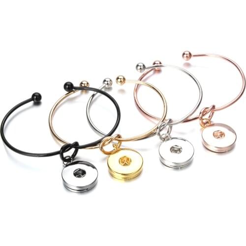 Hot Snap Button Bracelet 18MM Snaps Rose Gold & Gold & Black Plated Cuff Open Bracelet Bangles For Women Pulseras