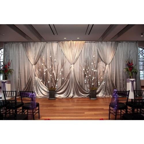Pure Silver Color ice silk fabric wedding stage curtain wedding backdrop 10ft x 20ft Event Decoration