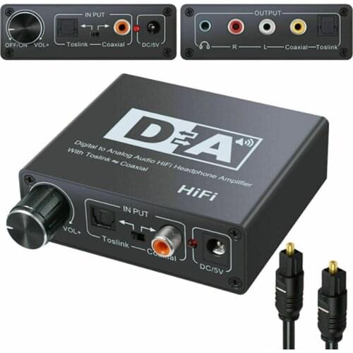 Digital to Analog Audio Converter Optical Fiber to Slink Coaxial Signal to RCA R/L Audio Decoder SPDIF ATV DAC Amplifier