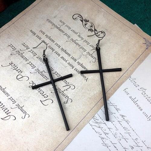 Ins Punk Style Jewelry Cross Pendant Cartilage Drop Dangle Earring Cross Hook Earrings Black, Gold, White Gold Color For Women