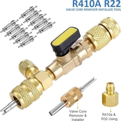 Valve Core Remover Tool R410A R22 Valve Core Remover Installer Tool with Dual 1/4 & 5/16 Port Accessories