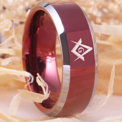 Masonic Ring Red Color Tungsten Freemason Ring SQUARE AND COMPASSES Wedding Engagement Ring Anniversary Gift Ring