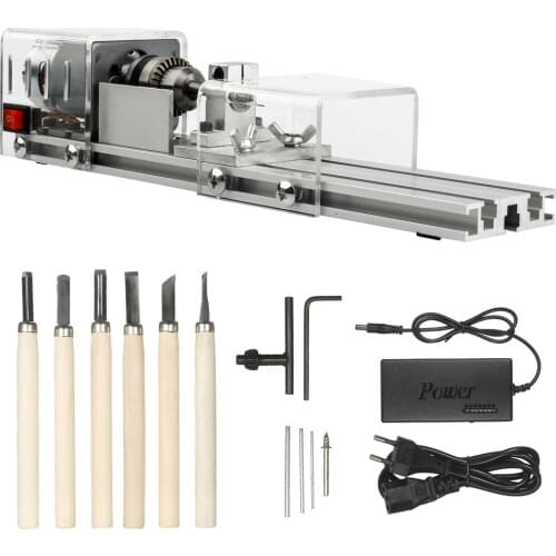 100W 12-24VDC Mini Beads Lathe Machine Mini Torno Milling Machine Woodworking Wood Working DIY Lathe Polishing Drill Rotary Tool