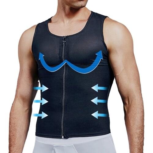 Mens Compression Shirt Slimming Body Shaper Vest Waist Trainer Workout Tank Tops Zipper Back Support Undershirts