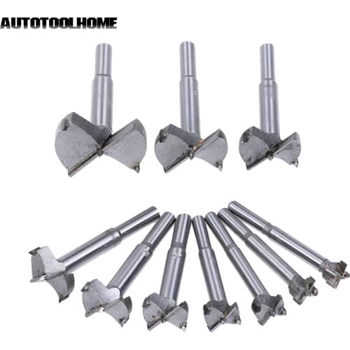 AUTOTOOLHOME 10PC 14-50mm Forstner Auger Drill Bit Set Wood Drilling Woodworking Hinge Hole Saw Window Wooden Cutting Tool