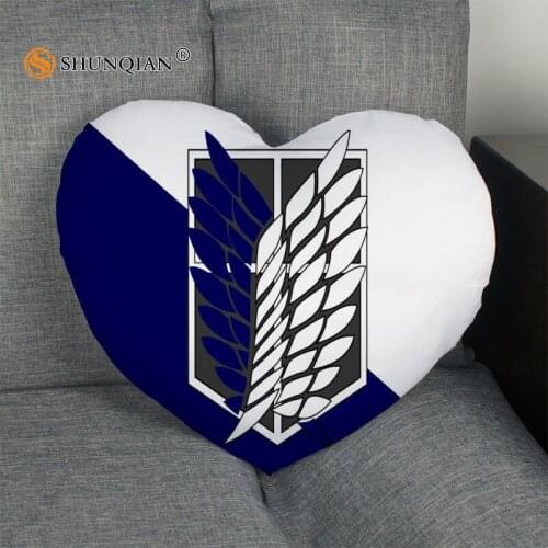Shingeki no kyojin logo Heart Shape Pillow Cover Size 41x36cm,47x42cm 2017 New arrival Custom zipper Pillowcase Cover