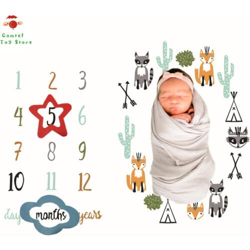 Newborn Baby Monthly Milestone Blanket Frame Manta Play Mat Photography Calendar Hair Bow Background Photo Accessories