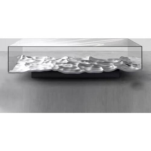 New designer simple fashion transparent glass coffee table light luxury water ripple electroplating tea table coffee table