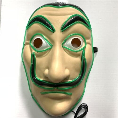 New EL Neon LED Halloween Mask EL Wire Glow Cosplay Dali Mask Payday Night Club Decor Carnival Light Up EL Masks