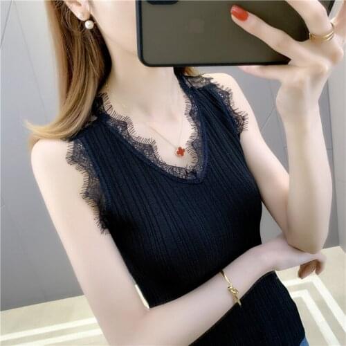 19949 (2 rooms, 3 rows, No.2 upper) solid color V-neck lace sleeveless vest 21