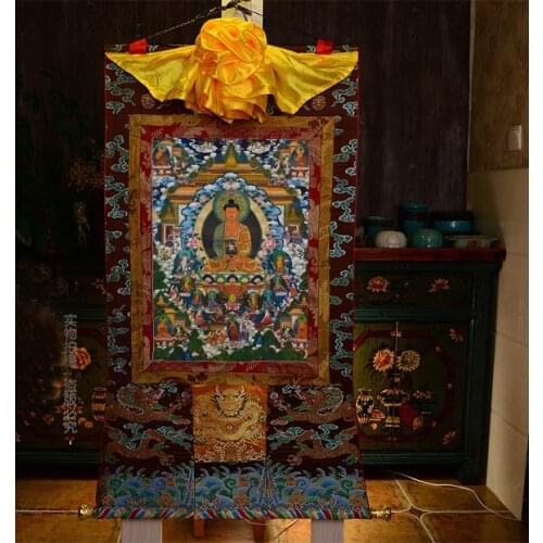 Wholesale Buddhist supplies Tibetan Buddhism ART silk Elysian Fields the Medicine Buddha Thang-ga High-grade Thangka painting
