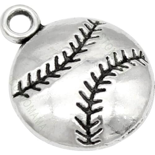 100pcs- Antique Tibetan Silver Plated Baseball Charms Pendant 18x14mm