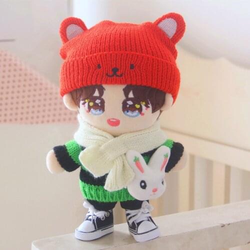 Hot 20cm Baby Doll Plush Dolls Clothes Lovely Knitted sweater Cap Toys Dolls Accessories for Korea Kpop EXO Idol Dolls Gift