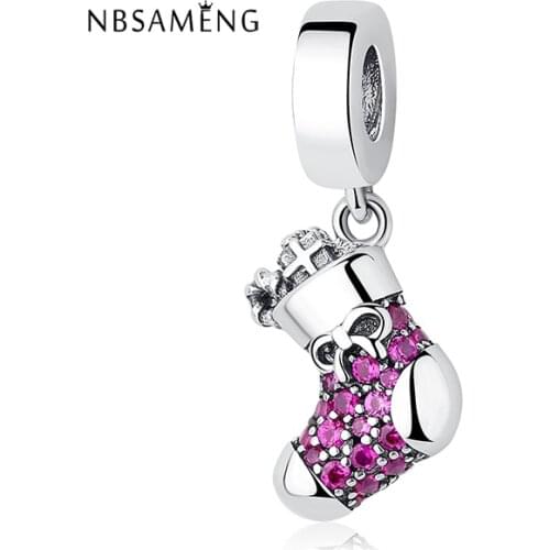 Authentic 925 Sterling Silver Charm Snow Boots With Bowknot Crystal Pendant Beads Fits Bracelet DIY Gift Women Jewelry