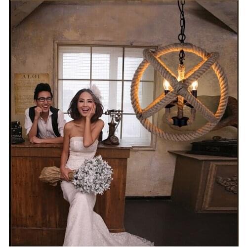 Nordic Retro Loft Vintage Hemp Rope Iron Round Ball Pendant Light For Restaurant Bar Bedroom Dining Room E27 Hanging Lamp lustre