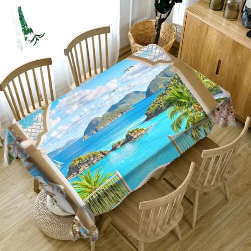 Summer 3D Beach Scenery Tablecloth Blue Washable Cloth Thicken Polyester Cotton Dustproof Dining table Cloth Customizable size