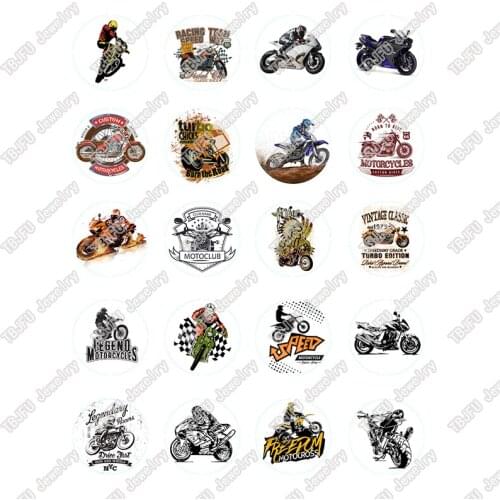 20pcs/lot 18mm 20mm 25mm Round Motorcycle Racing Pattern Glass Cabochon for DIY Jewelry Making Findings & Components T056