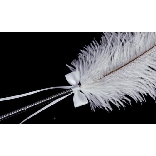 Wedding Bridal Party White Ostrich Quill Feather Guest Book Signing Pen Bowknot