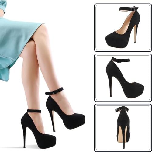 Womens 14cm Round Toe Ankle Strap Thin Heel Slingback Platfrom Pumps High Heels Stilettos Party Wedding Dress Women Shoes